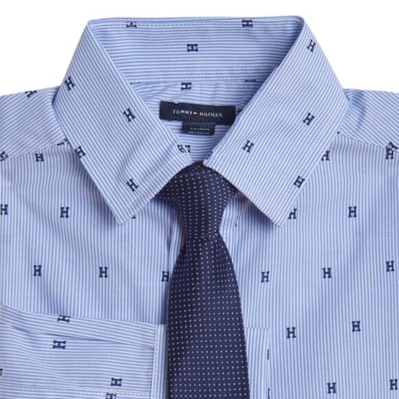 TOMMY HILFIGER | Blue | STRIPED SHIRT WITH TIE - Picture 2 of 14